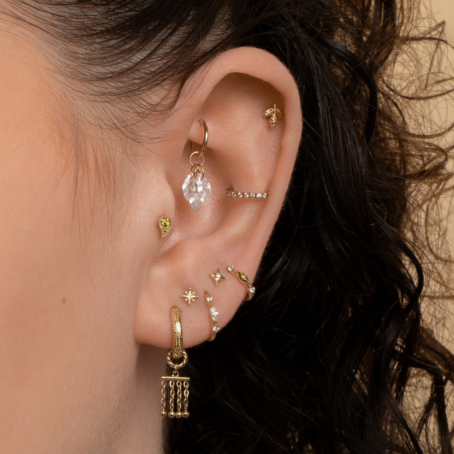 14k solid yellow gold Henna flat back labret stud earring 8mm Cartilage Studs Laura Bond Jewellery