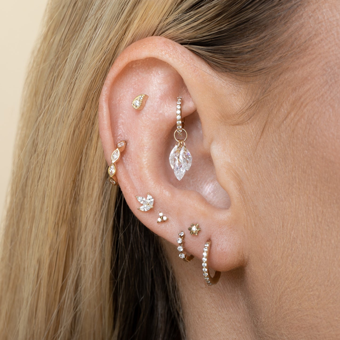 Laura Bond Jewellery 14k solid yellow gold Paisley flat back labret stud earring 8mm Cartilage Studs