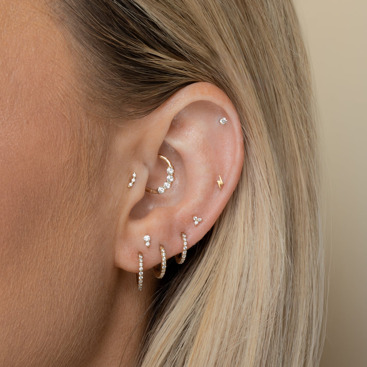 Laura Bond Jewellery 9k solid yellow gold crystal clicker hoop earring Huggies and Hoops