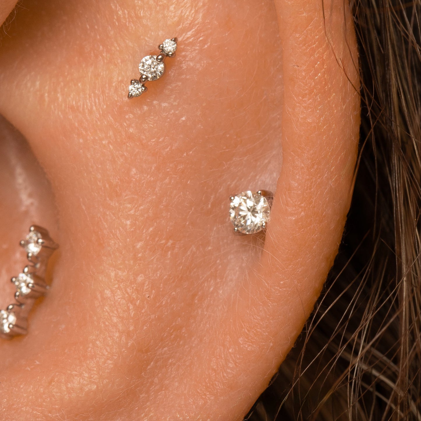Laura Bond Jewellery 14k solid white gold single diamond flat back labret stud earring Cartilage Studs