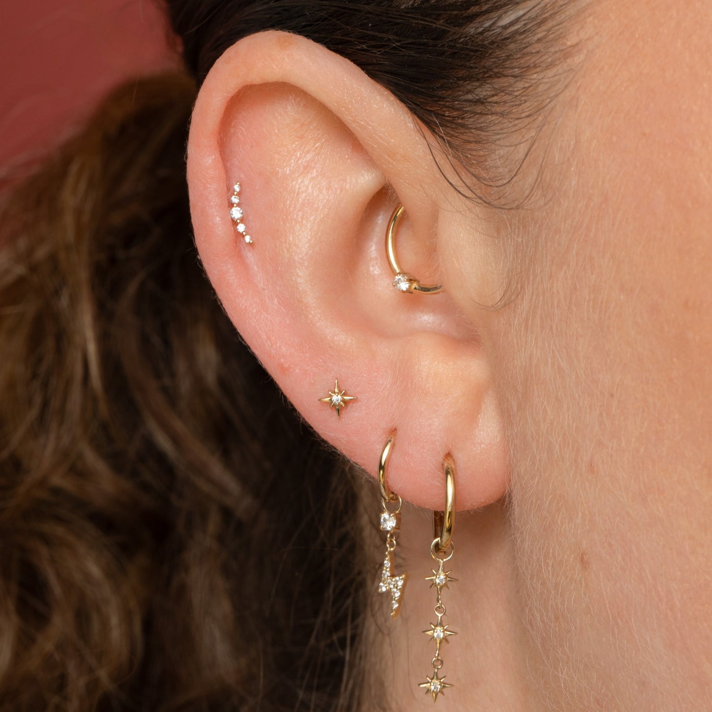Laura Bond Jewellery 9k solid yellow gold Solstice flat back labret stud earring 6mm Cartilage Studs
