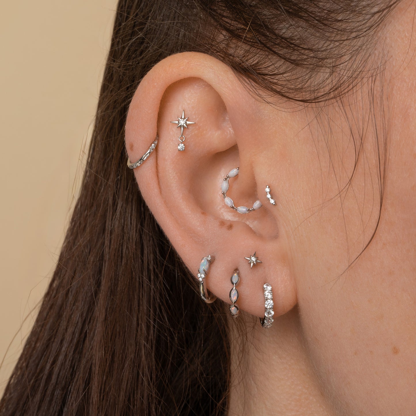 Laura Bond Jewellery 9k solid white gold tiny pixie flat back labret stud earring 6mm Cartilage Studs