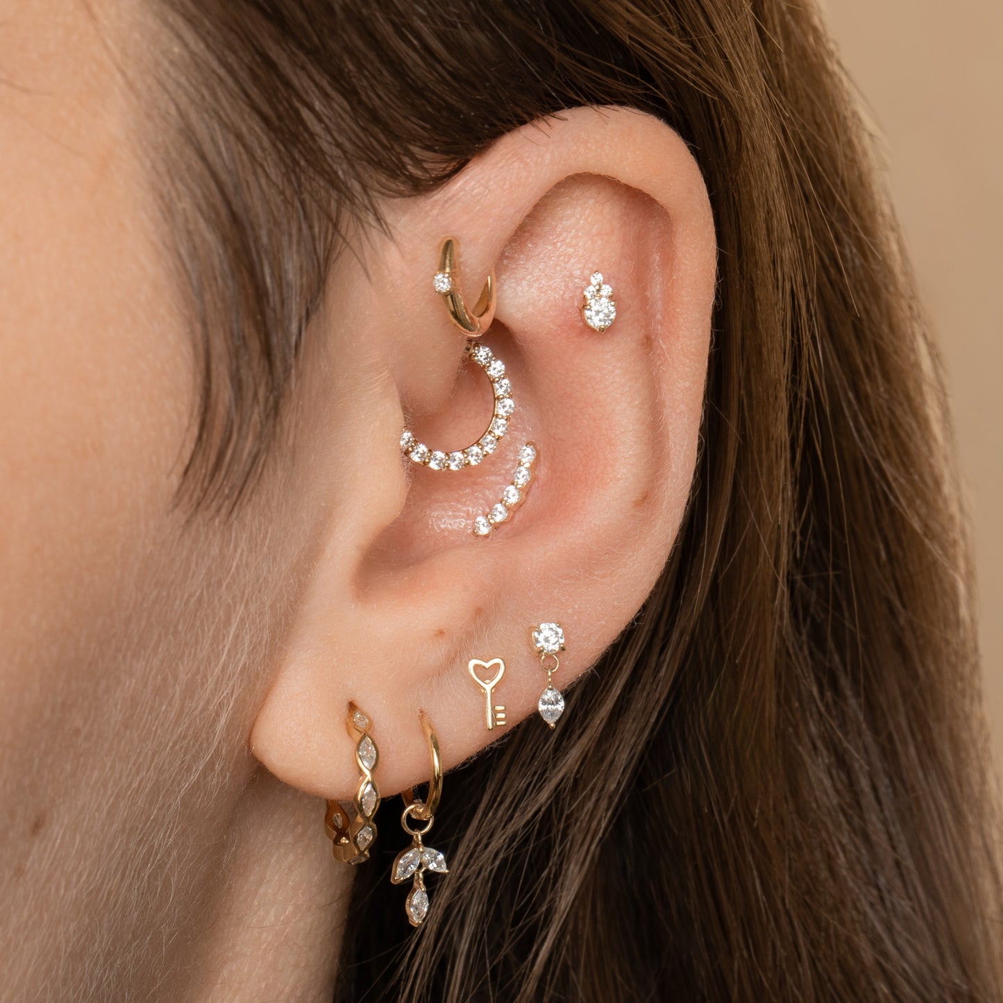 Laura Bond Jewellery 14k solid yellow gold Glow Arc flat back labret stud earring 8mm Cartilage Studs