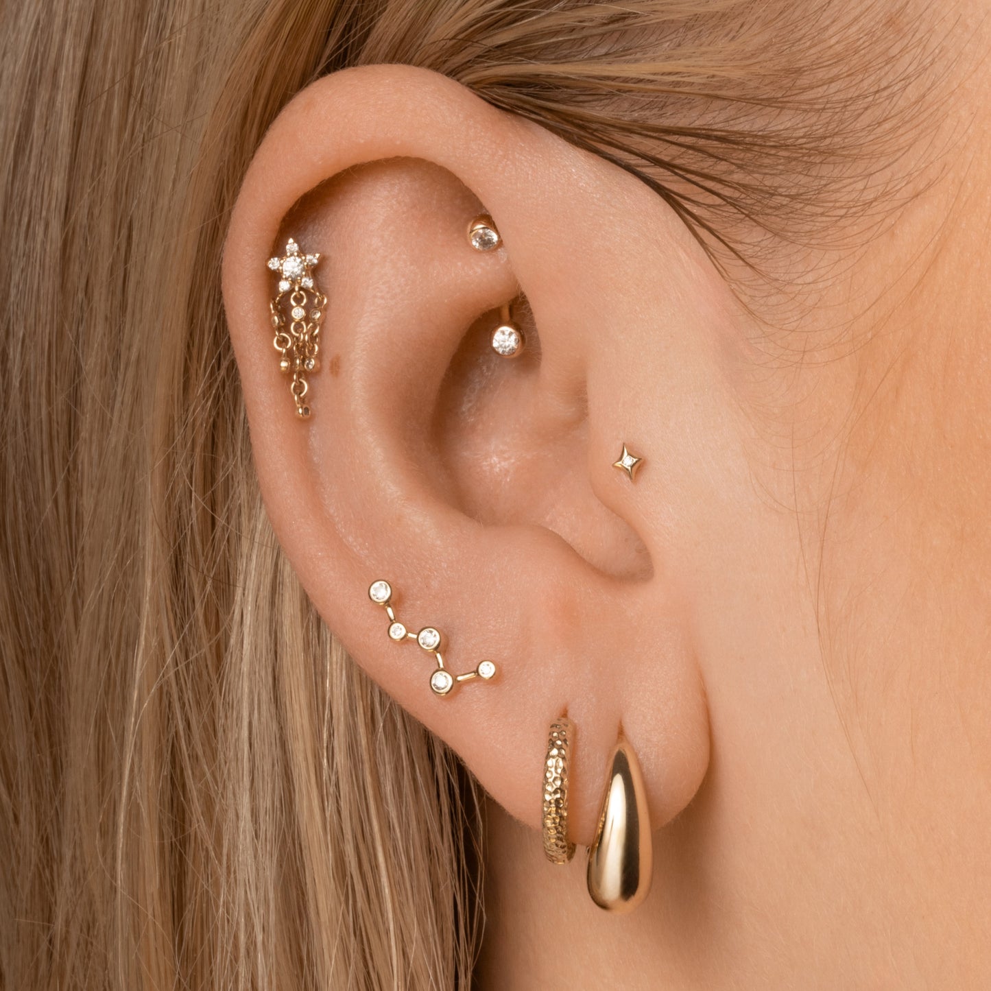 Laura Bond Jewellery 9k solid yellow gold hammered huggie earring 9mm Huggies and Hoops