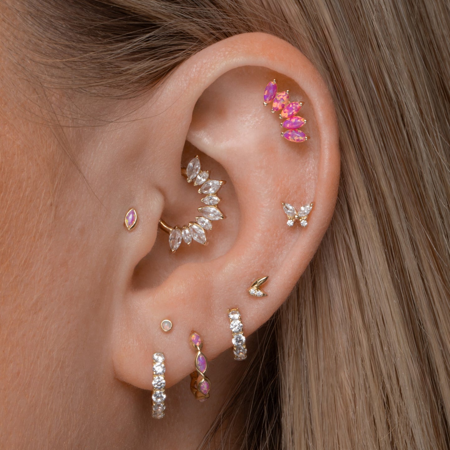 Laura Bond Jewellery 9k solid yellow gold 6mm simple crystal mini huggie earring Huggies and Hoops