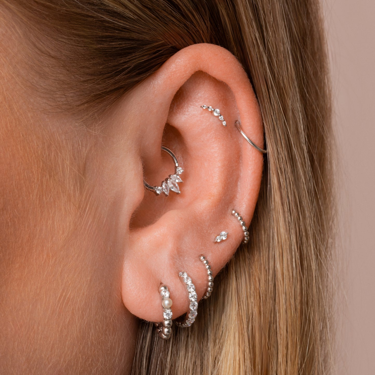 Laura Bond 14k solid white gold Solstice flat back labret stud earring 8mm Cartilage Studs