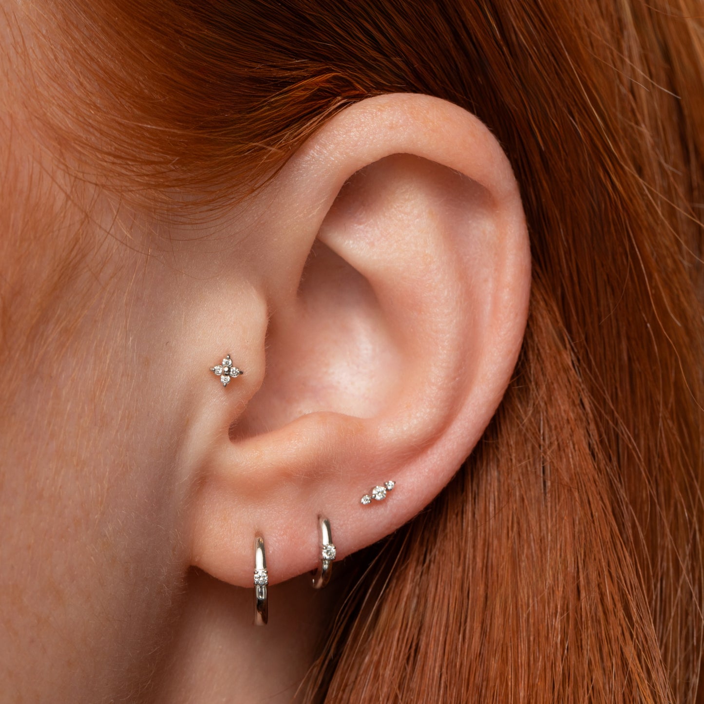 Laura Bond Jewellery 14k solid white gold Iris diamond flat back labret stud earring Cartilage Studs