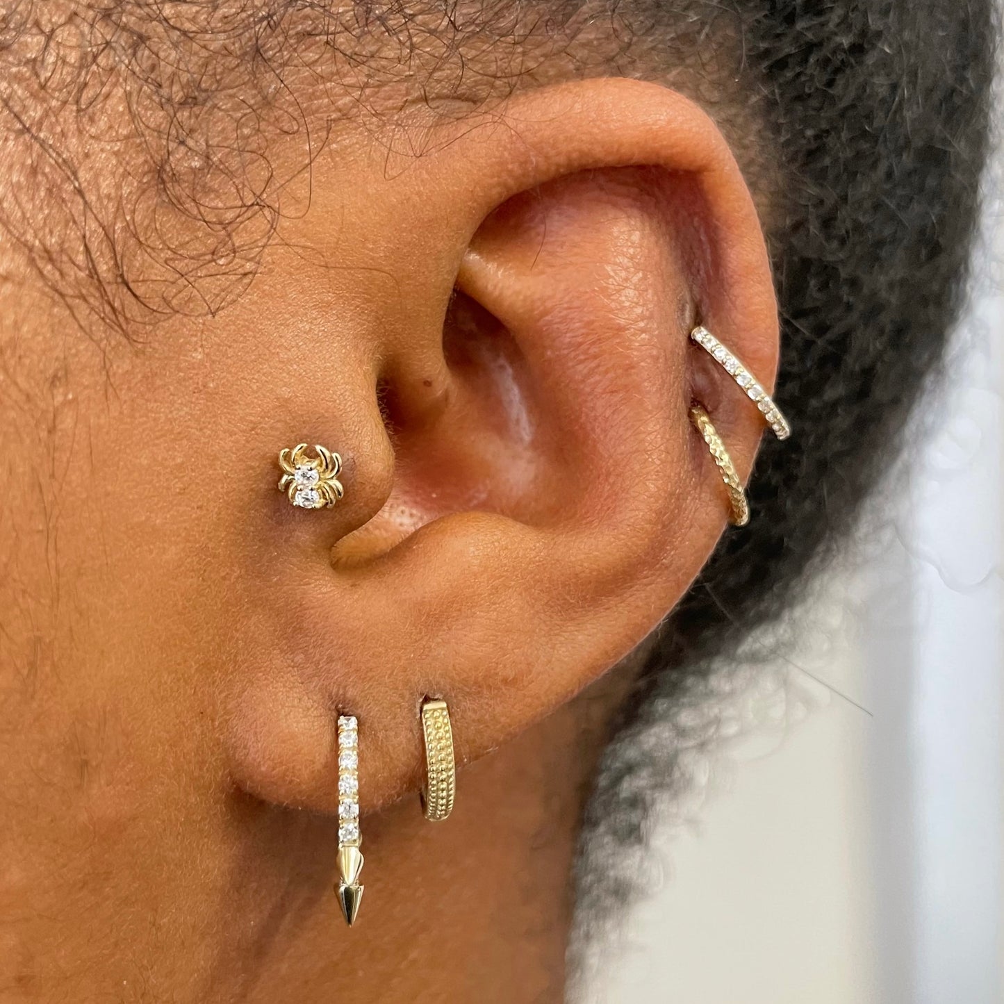 9k solid yellow gold 8mm 18g hammered texture clicker hoop earring Huggies and Hoops Laura Bond Jewellery