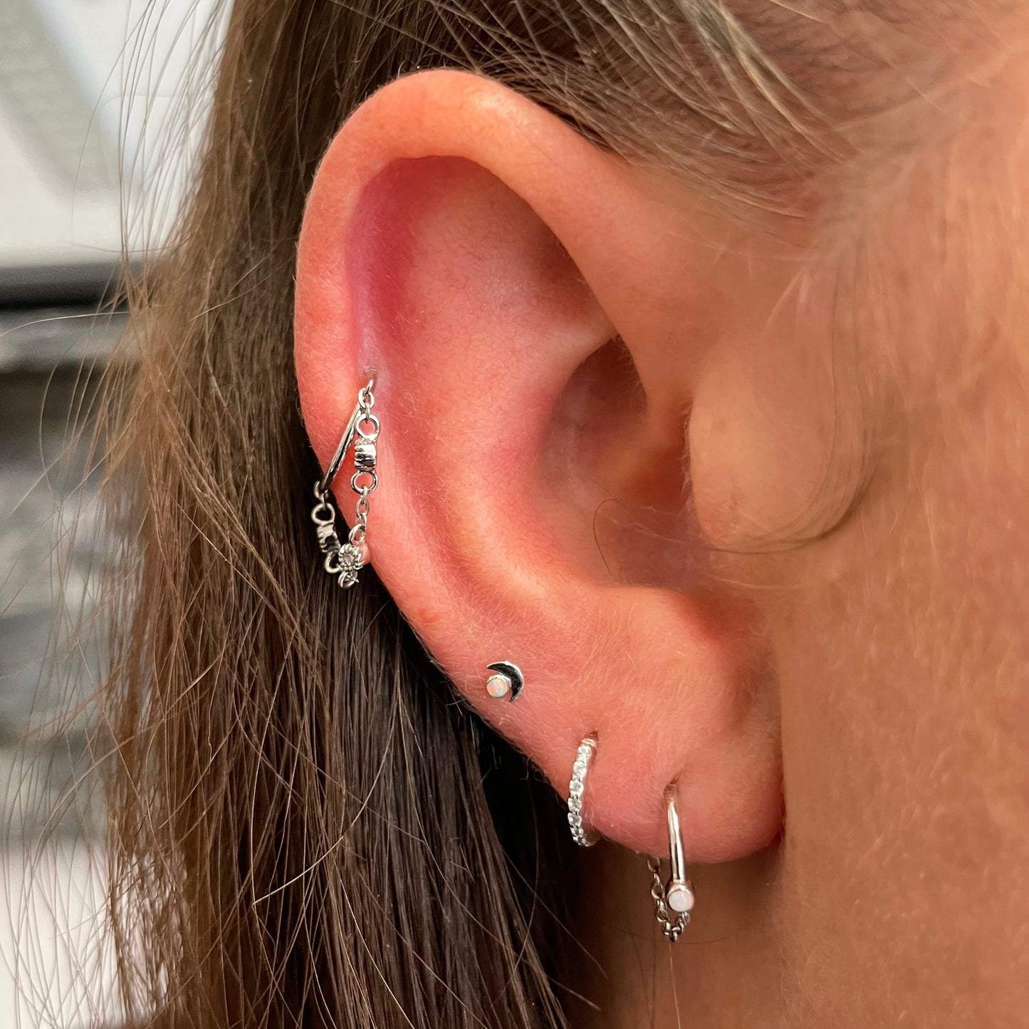 Laura Bond Jewellery 9k solid white gold 6mm 18g crystal clicker hoop earring Huggies and Hoops