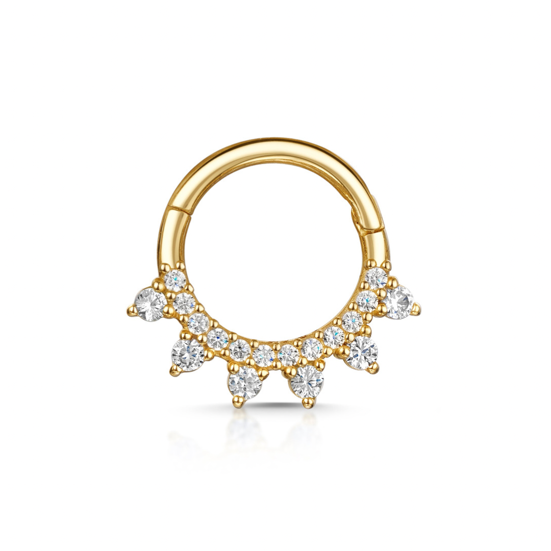 9k solid yellow gold 8mm 16g white crystal pavé hoop for daith or