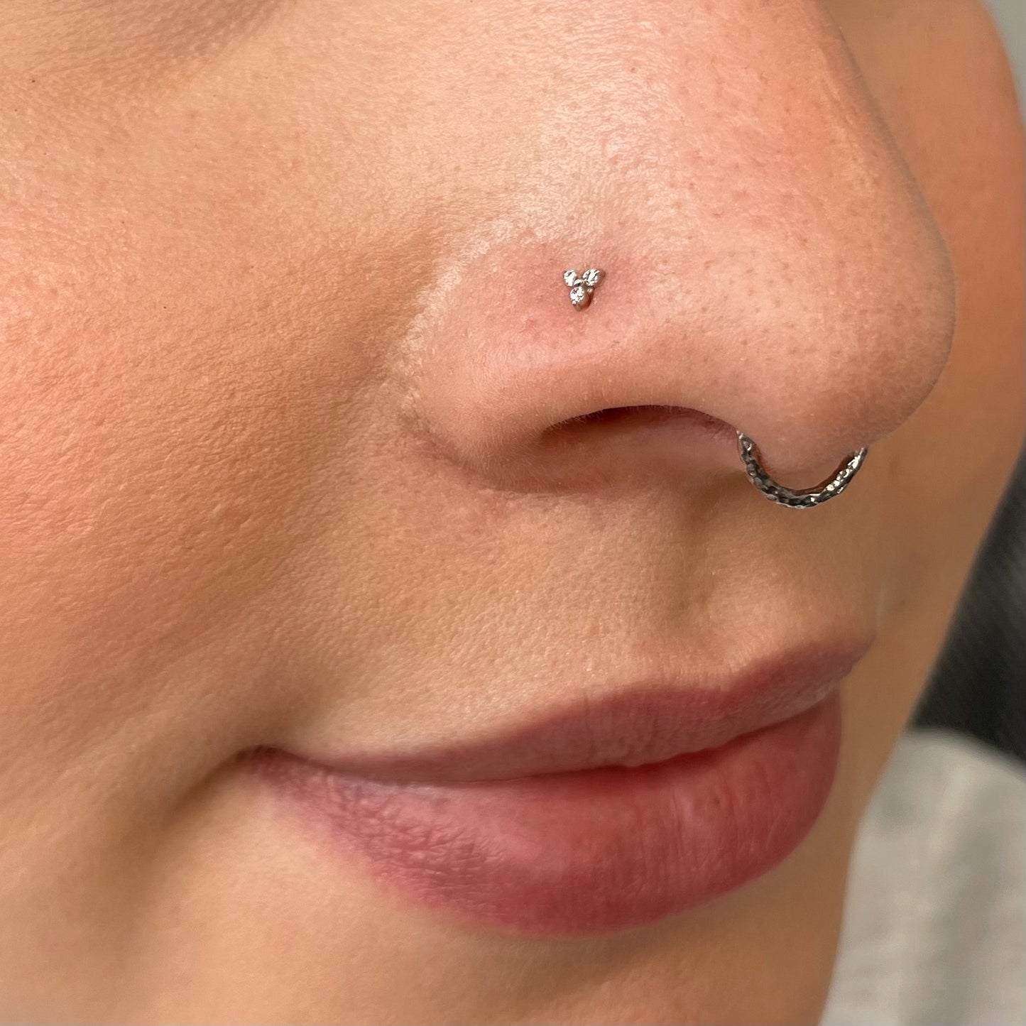 9k solid white gold tiny trio nose stud Laura Bond Jewellery
