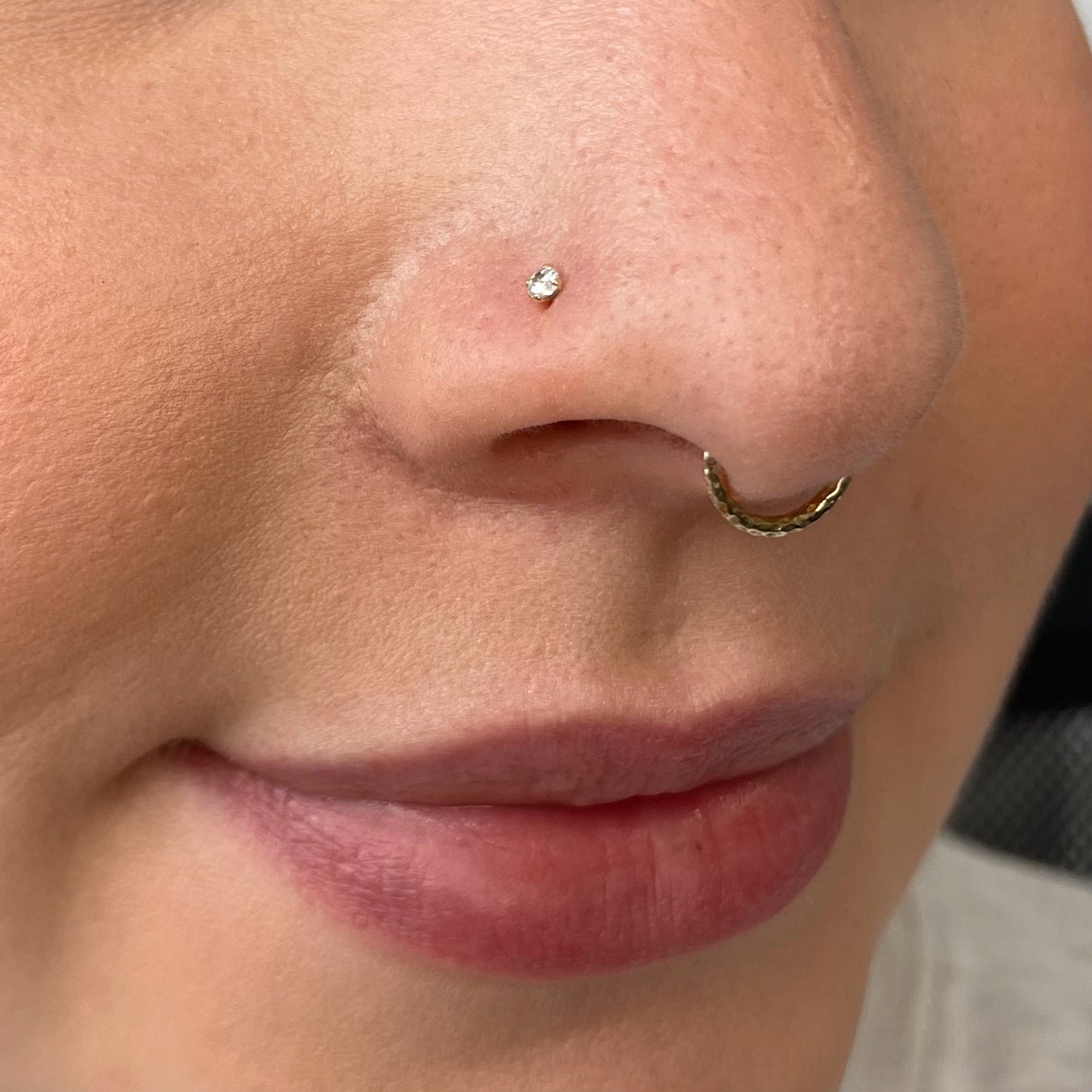 astrid miyu maria tash 9k solid yellow gold tiny crystal gem nose stud Laura Bond