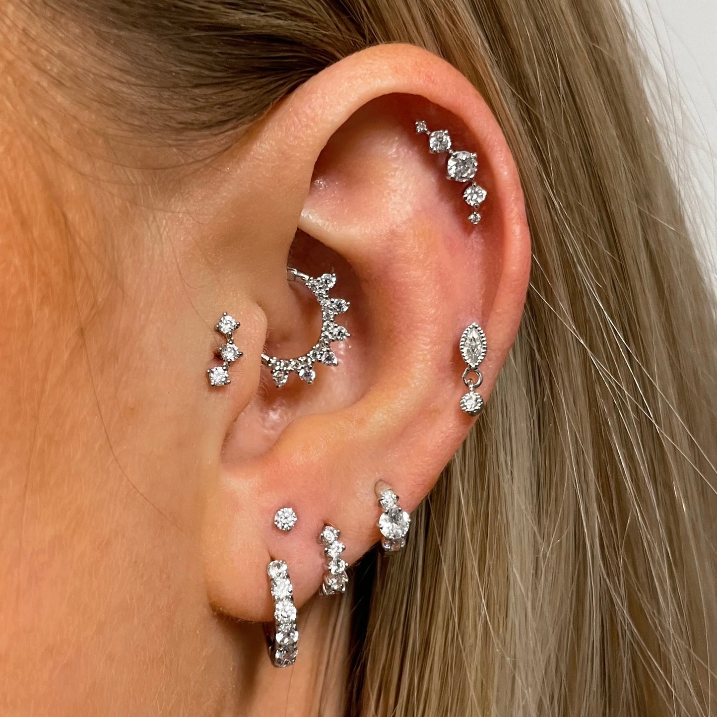Laura Bond Jewellery 9k solid white gold 8mm simple crystal huggie earring Huggies and Hoops