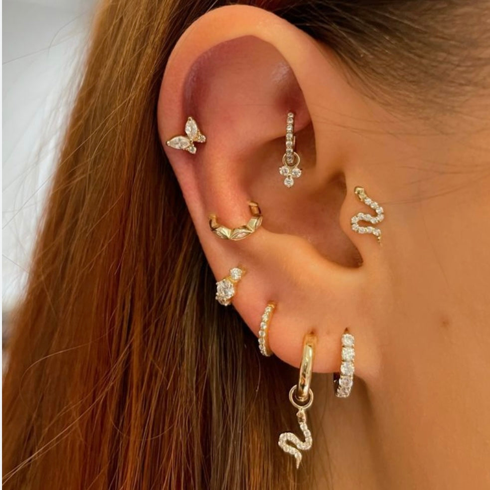 Laura Bond Jewellery Bold and Gold Edinburgh 9k solid yellow gold 6mm 16g marquise crystal mini clicker hoop earring Huggies and Hoops