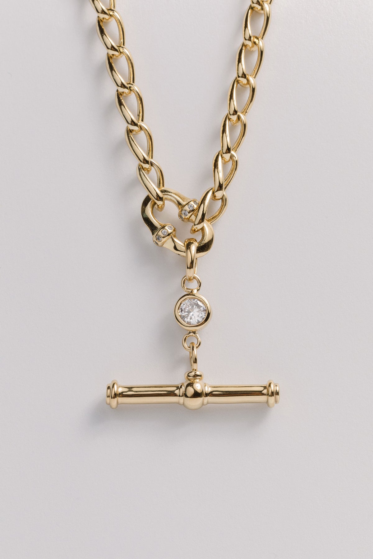 Gem T-Bar On Chunky Marquise Link Chain Necklace Laura Bond Jewellery