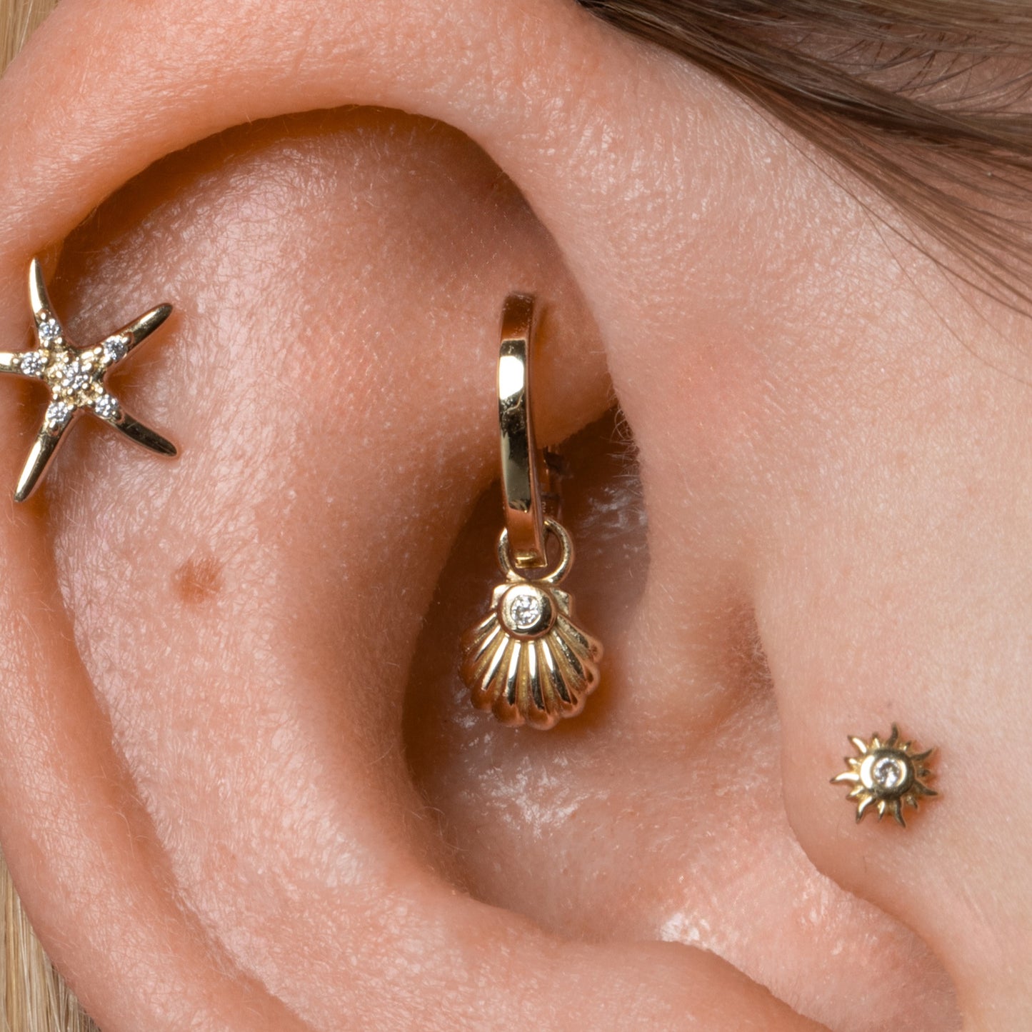 Laura Bond Jewellery 9k solid yellow gold 7mm 16g oval rook clicker hoop earring Huggies and Hoops