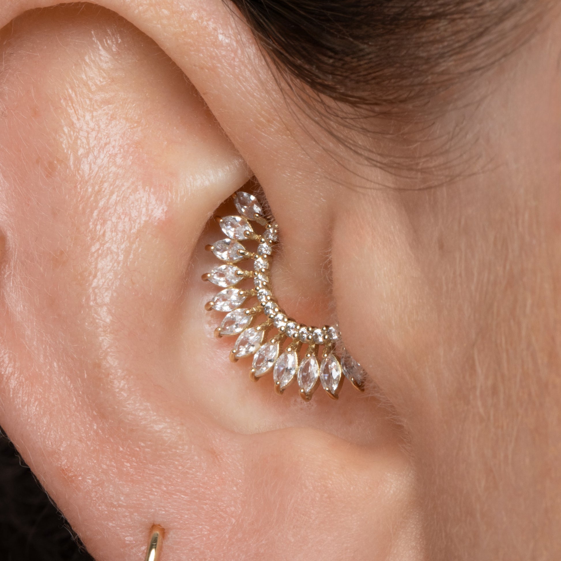 9k solid yellow gold marquise Sun Blast 8mm 16g daith hoop Huggies and Hoops Laura Bond Jewellery