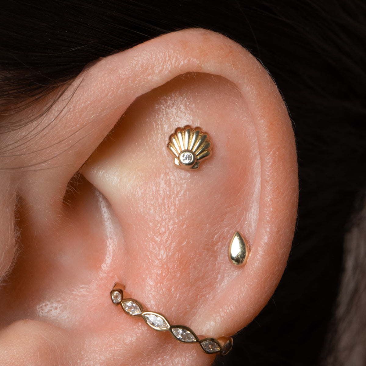 9k solid yellow gold Droplet flat back labret stud earring Cartilage Studs Laura Bond Jewellery
