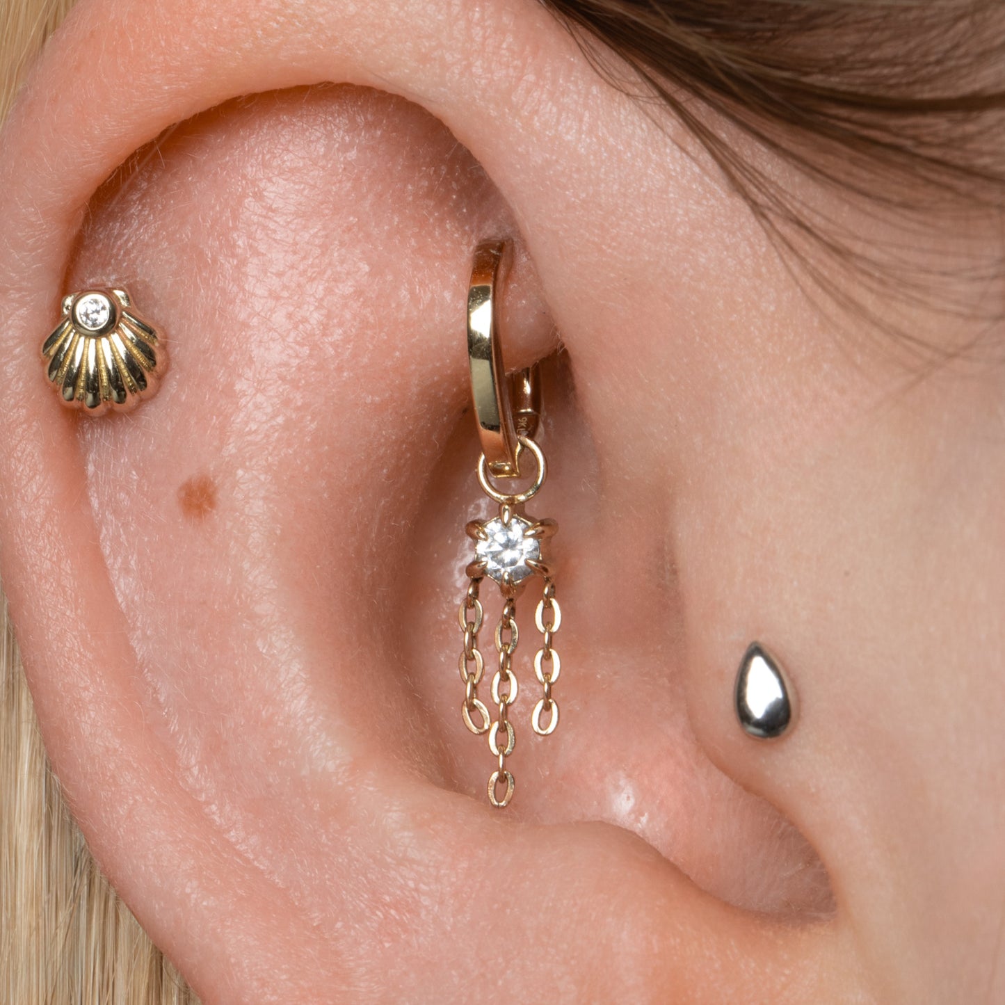 Laura Bond Jewellery 9k solid yellow gold 7mm 16g oval rook clicker hoop earring Huggies and Hoops