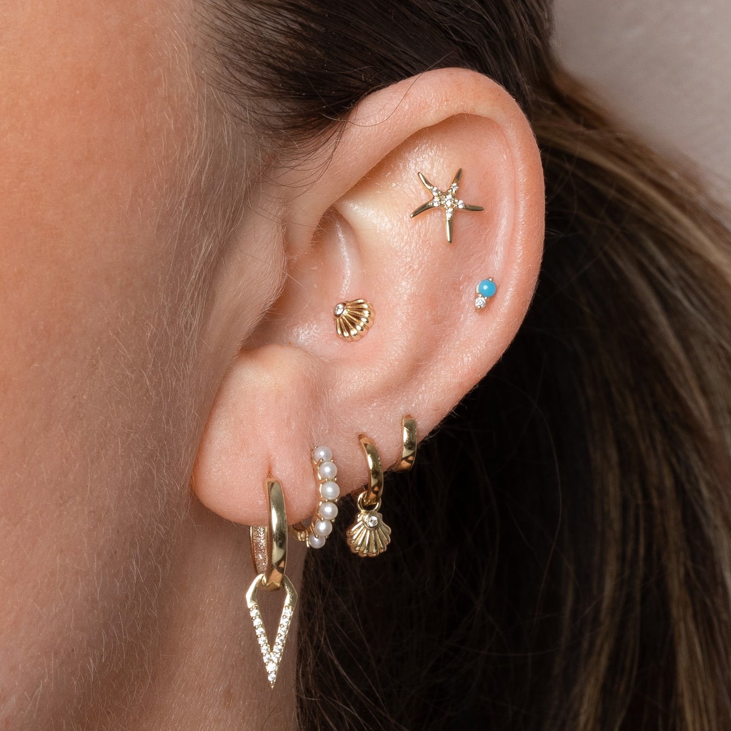astrid miyu maria tash 9k solid yellow gold Starfish flat back labret stud earring Cartilage Studs Laura Bond