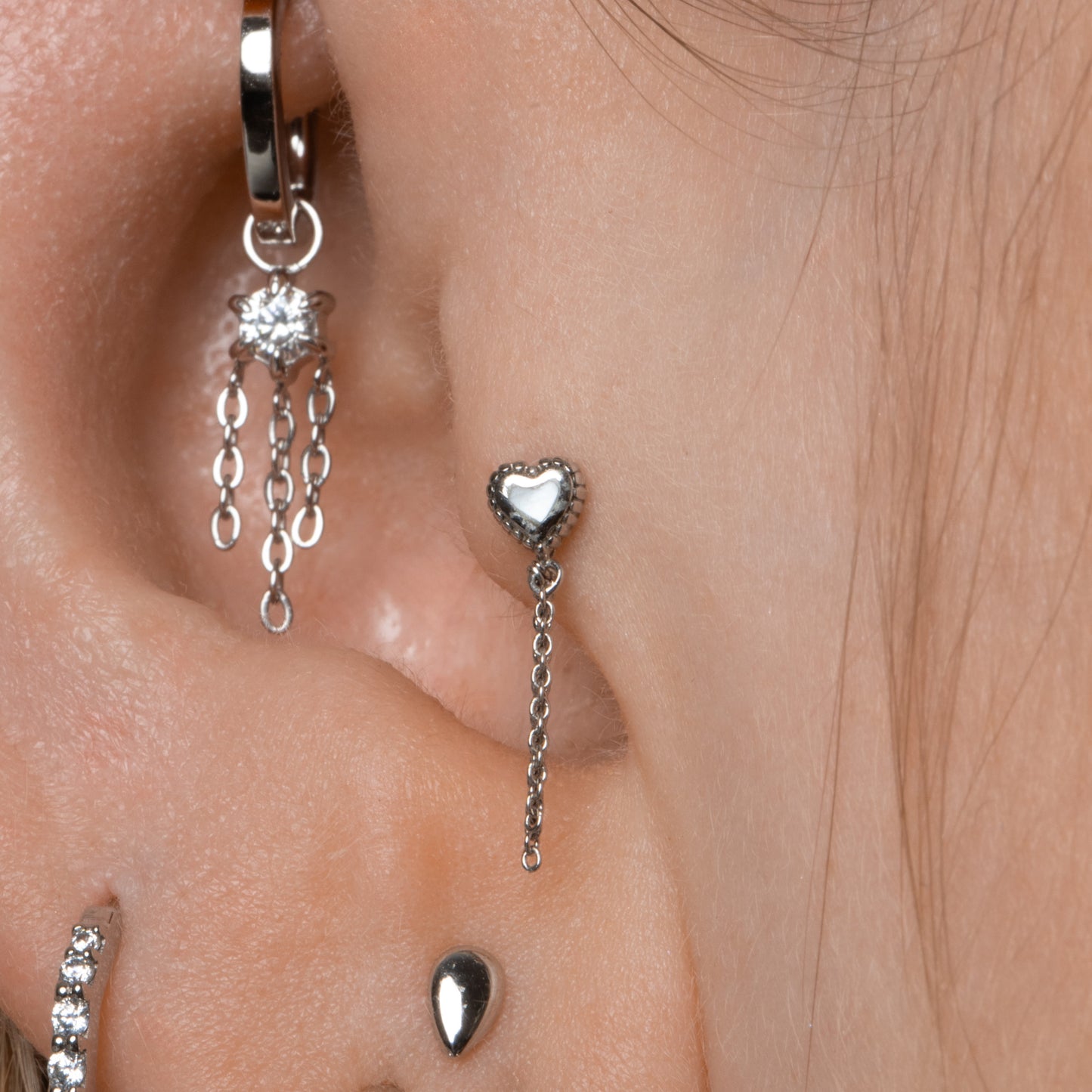Laura Bond Jewellery 14k solid white gold Mother of Pearl chain flat back labret stud earring Cartilage Studs