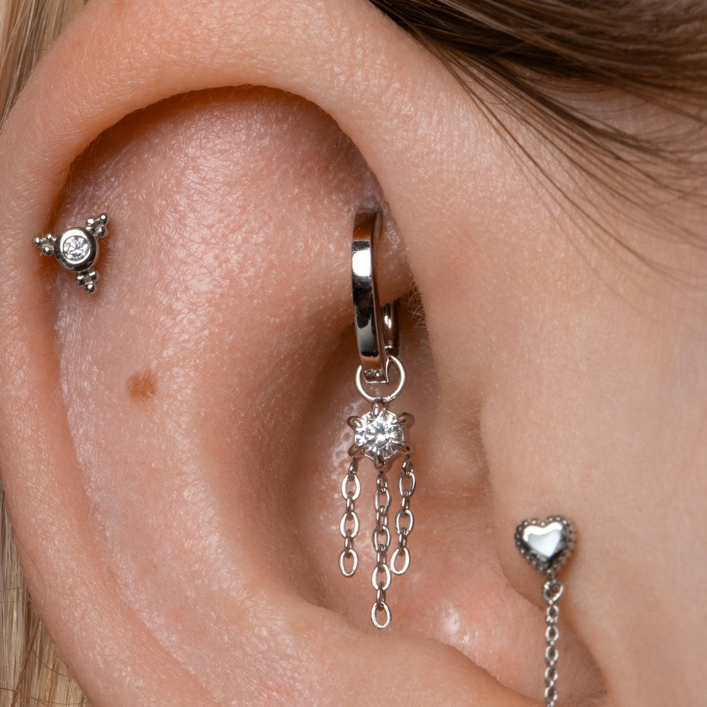 Laura Bond Jewellery 9k solid white gold 7mm 16g oval rook clicker hoop earring Huggies and Hoops