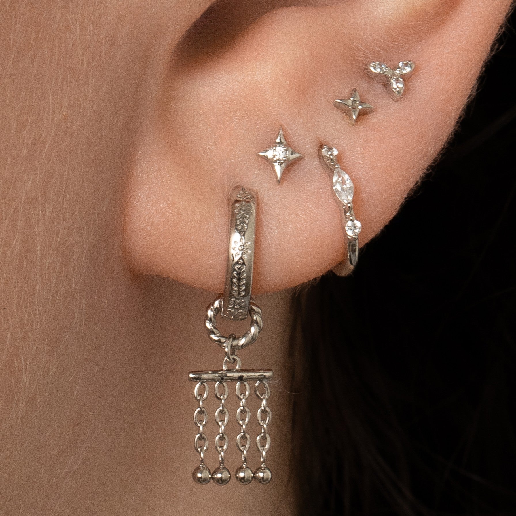 Laura Bond Jewellery 9k solid white gold Mira flat back labret stud earring 6mm Cartilage Studs