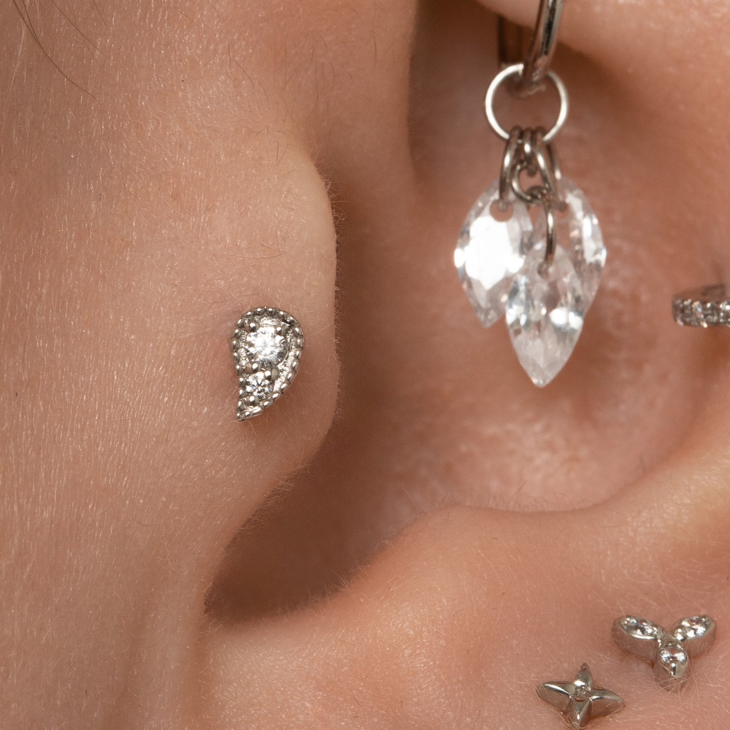 Laura Bond Jewellery 14k solid white gold Paisley flat back labret stud earring 8mm Cartilage Studs