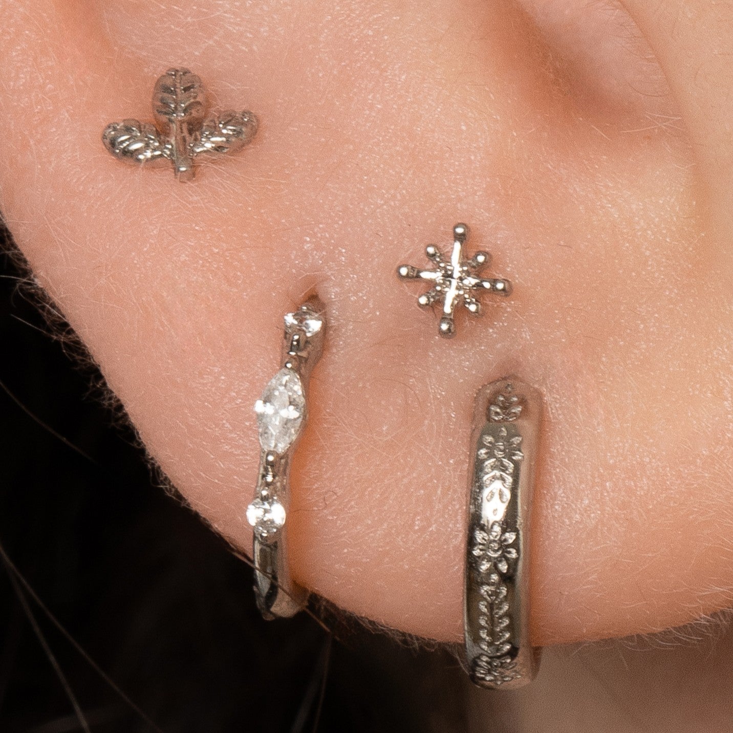 Laura Bond Jewellery Bold and Gold Edinburgh 14k solid white gold Zara flat back labret stud earring 8mm Cartilage Studs