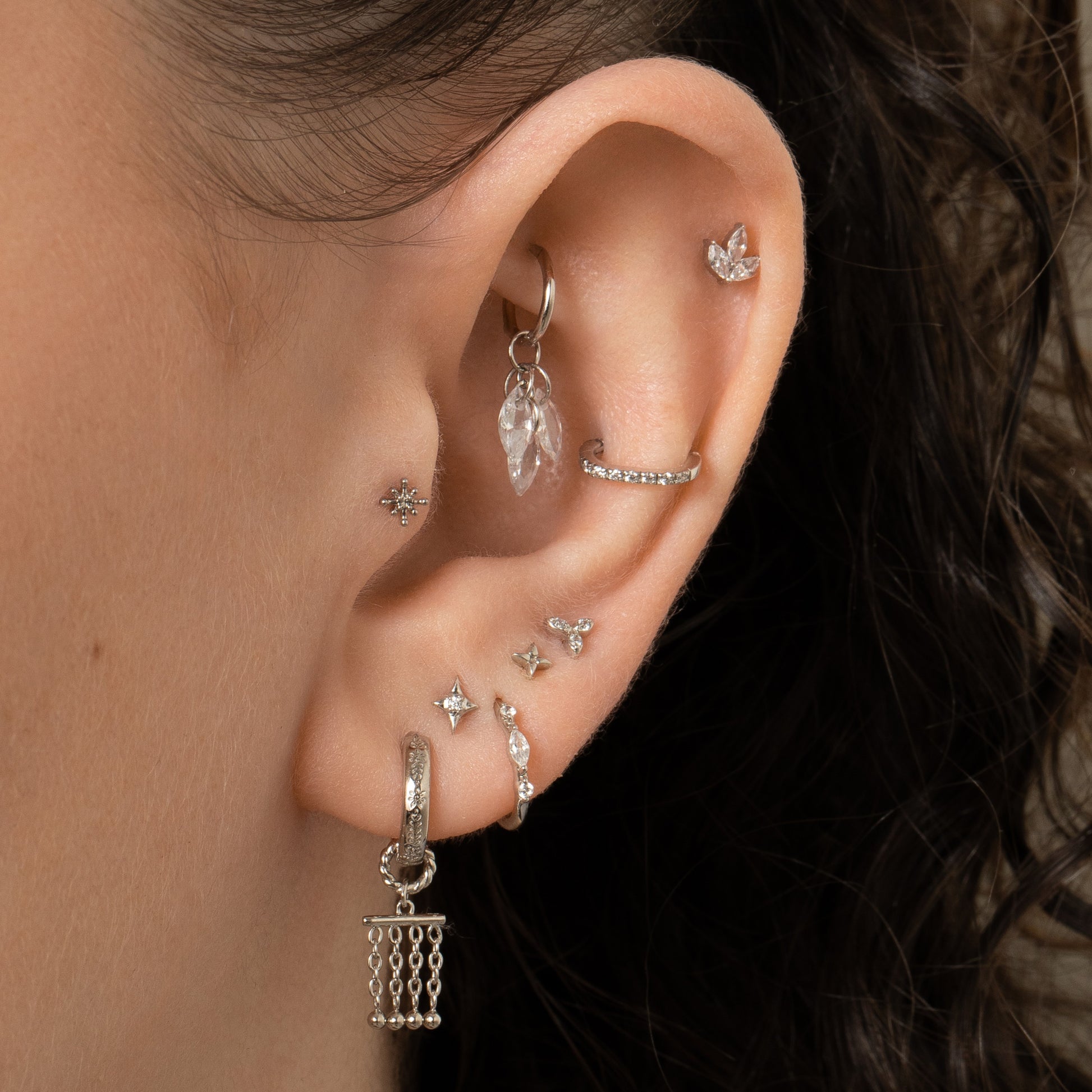 Laura Bond Jewellery Bold and Gold Edinburgh 9k solid white gold Petal flat back labret stud earring 6mm Cartilage Studs