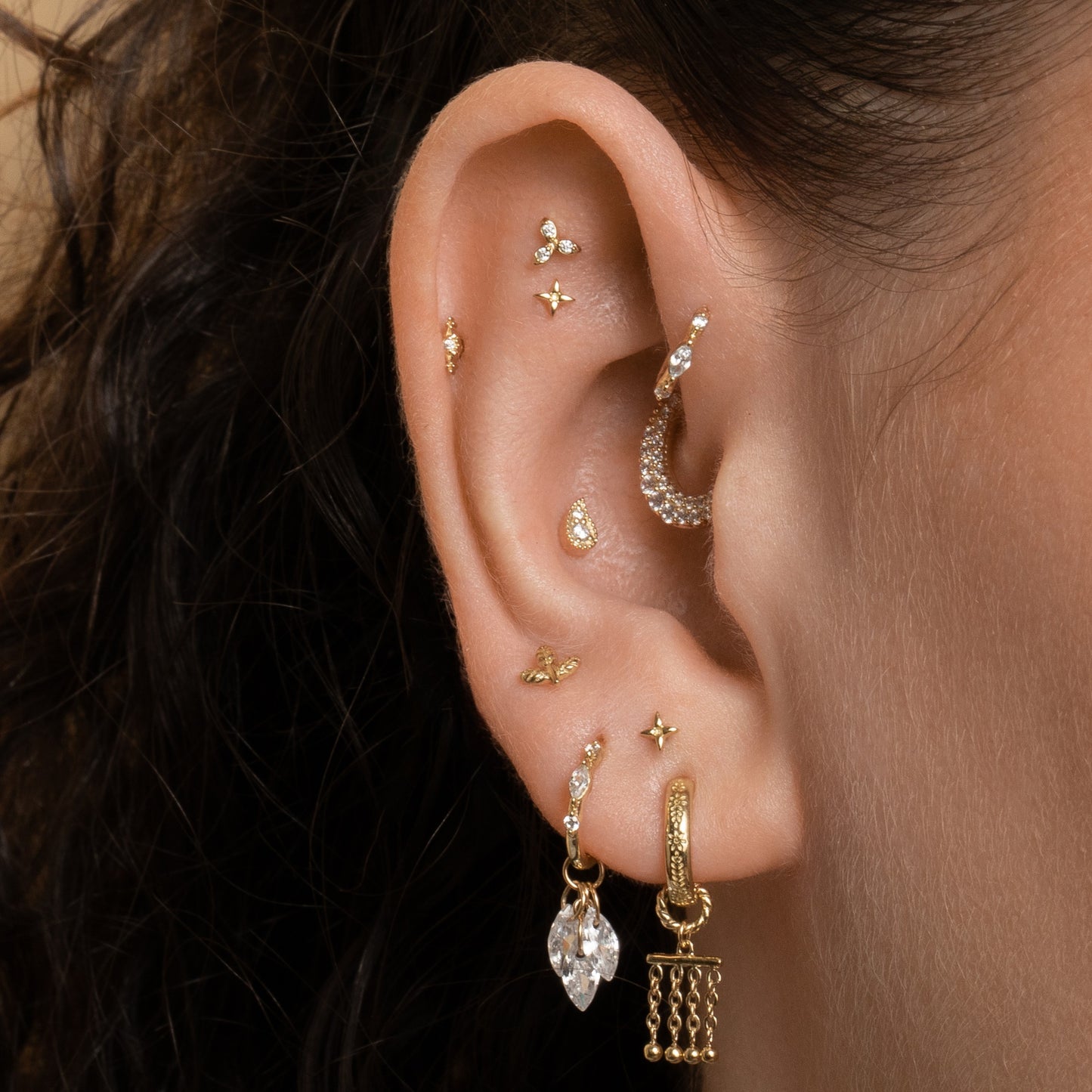 Laura Bond 14k solid yellow gold Paisley flat back labret stud earring 8mm Cartilage Studs