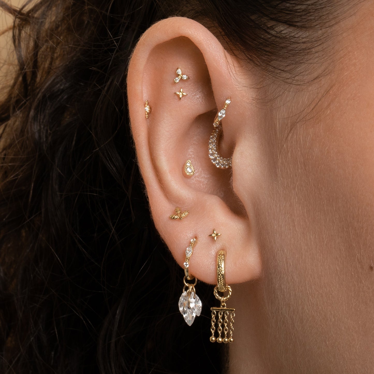 Laura Bond Jewellery Bold and Gold Edinburgh 9k solid yellow gold Lumi droplet earring charm Chains and Charms
