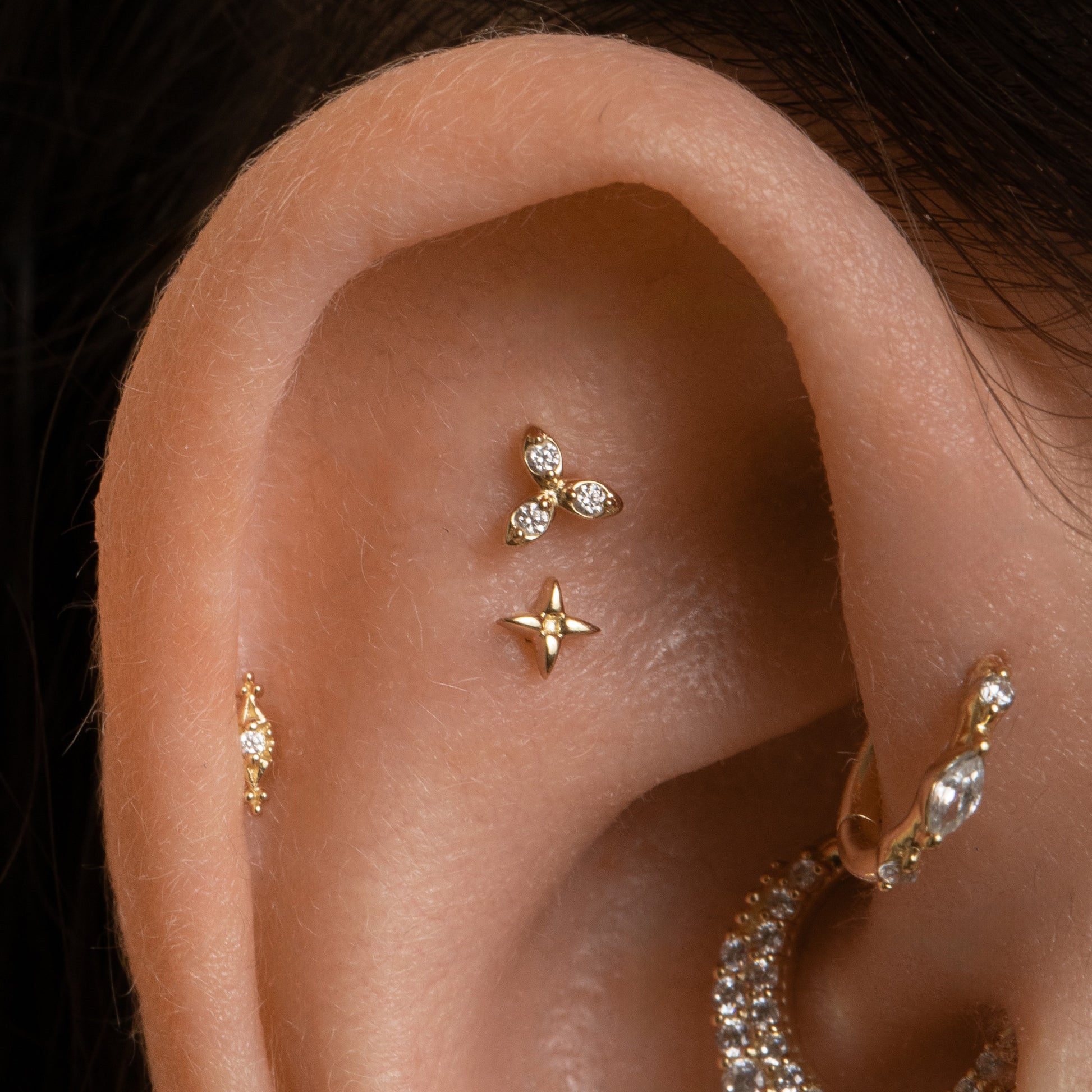 Laura Bond Jewellery Bold and Gold Edinburgh 9k solid yellow gold tiny Solas flat back labret stud earring 6mm Cartilage Studs