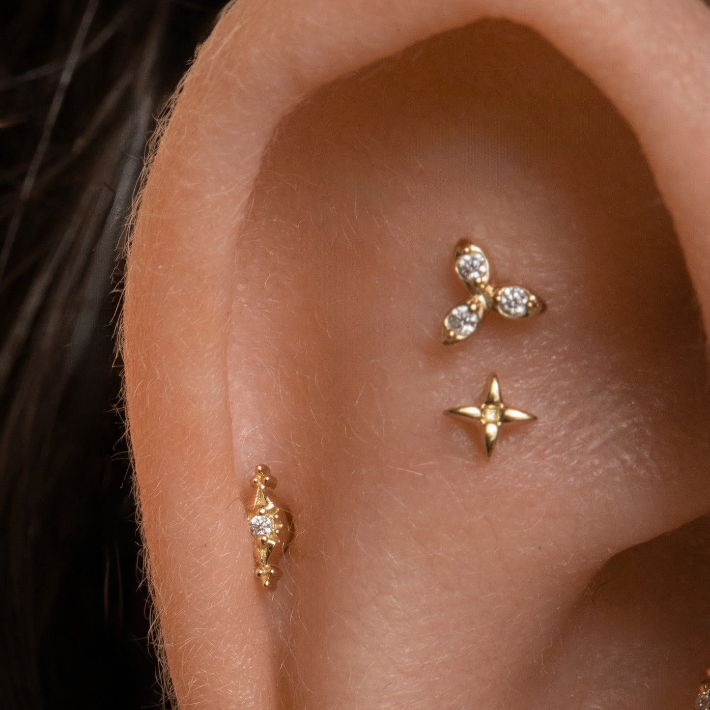 9k solid yellow gold Spira flat back labret stud earring 6mm Cartilage Studs Laura Bond Jewellery