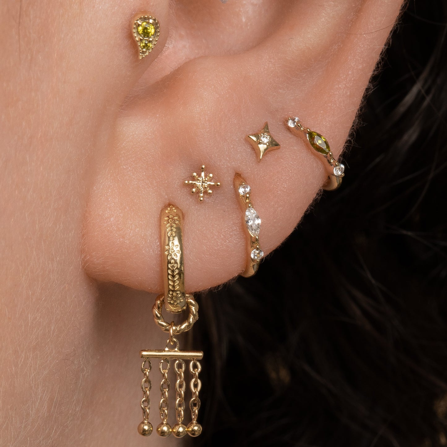 Laura Bond Jewellery 9k solid yellow gold beaded Light droplet earring charm Chains and Charms