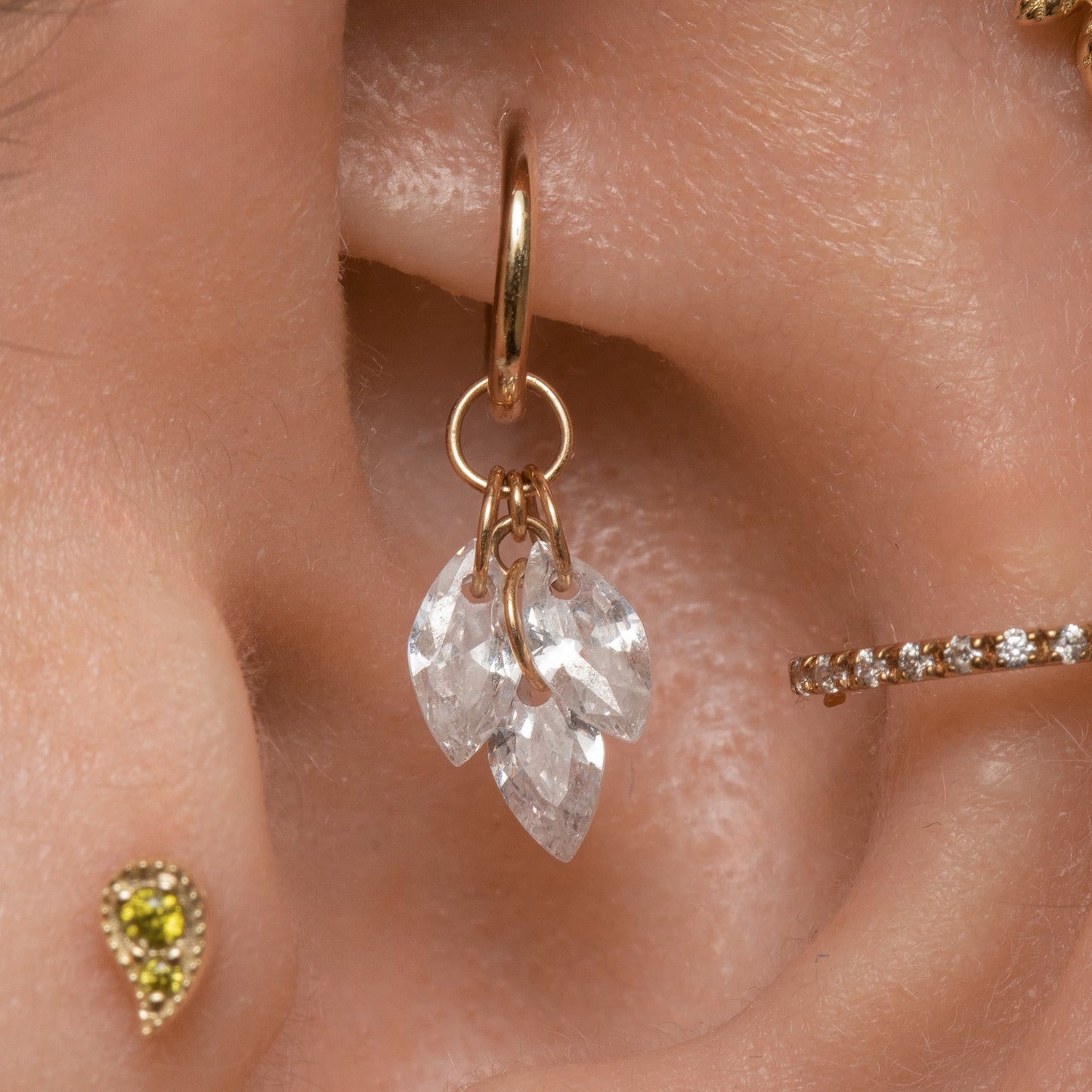 Laura Bond Jewellery Bold and Gold Edinburgh 9k solid yellow gold 6mm 18g clicker hoop earring with Lumi charm Huggies and Hoops
