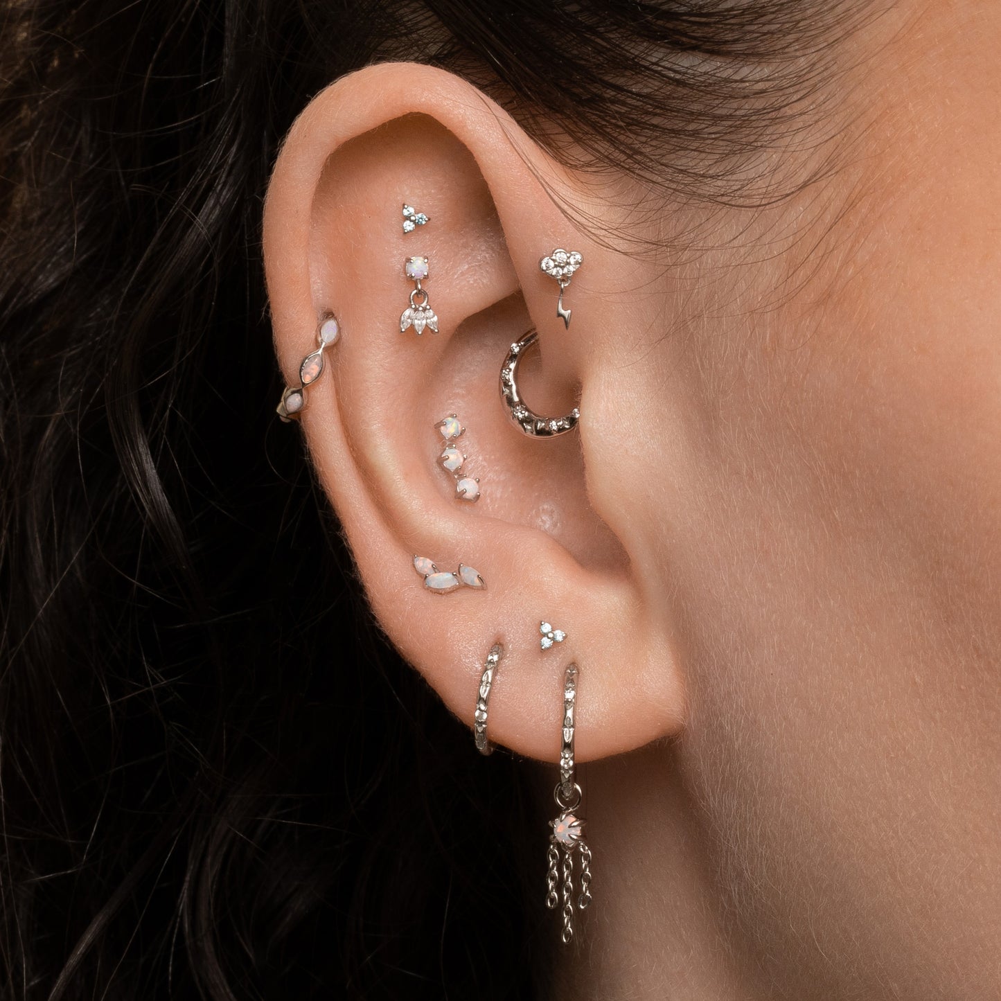 astrid miyu maria tash 9k solid white gold aqua tiny trio stud Cartilage Studs Laura Bond