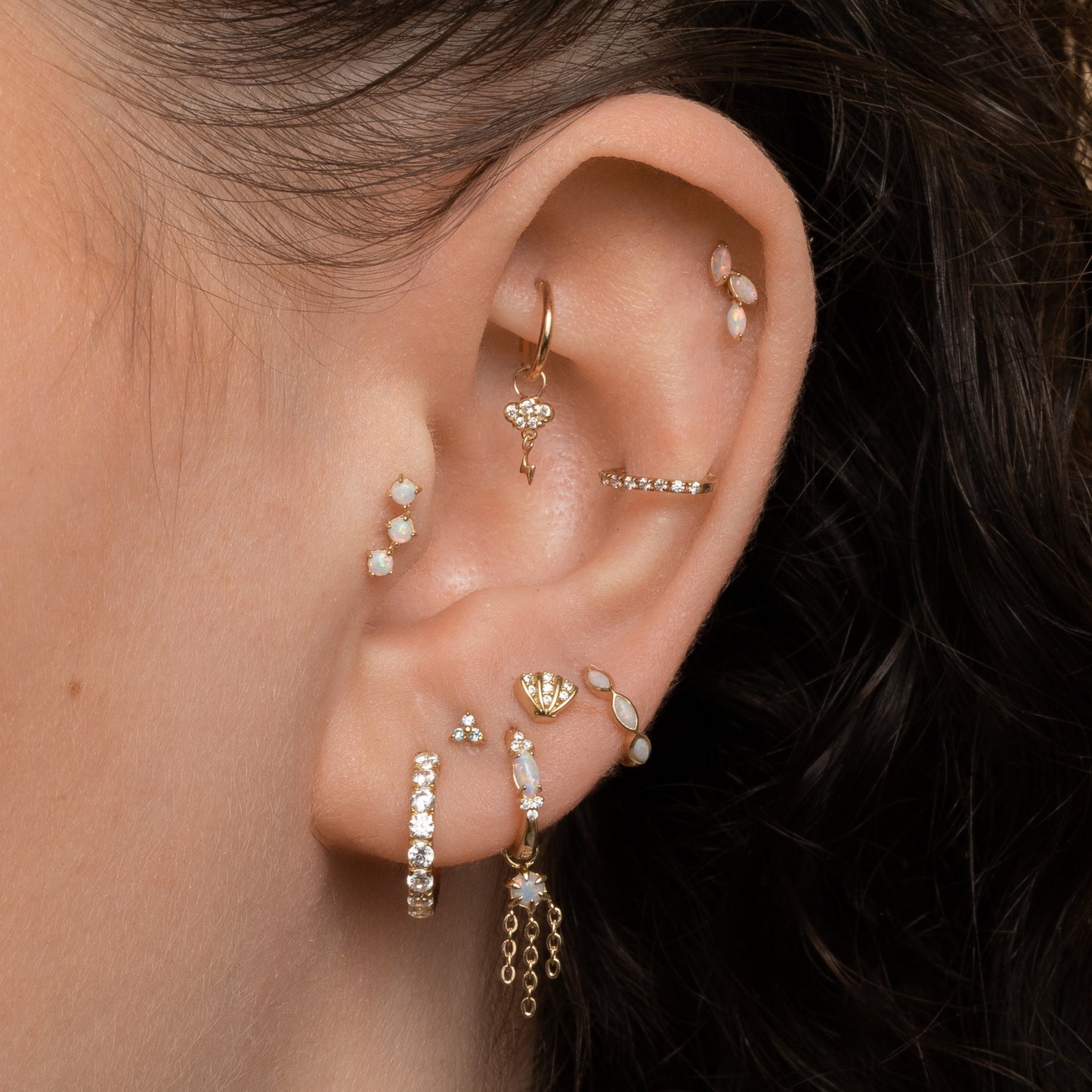 astrid miyu maria tash 9k solid yellow gold trinity opal flat back labret stud earring 6mm Cartilage Studs Laura Bond