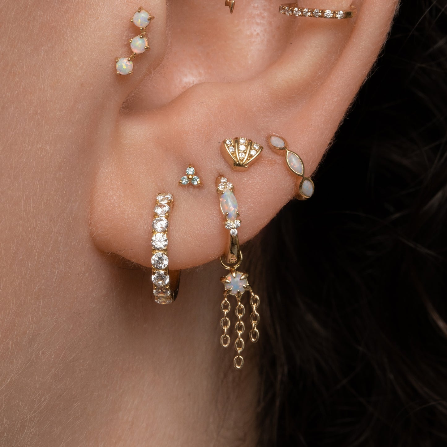 astrid miyu maria tash 9k solid yellow gold white opal marquise clicker hoop Huggies and Hoops Laura Bond