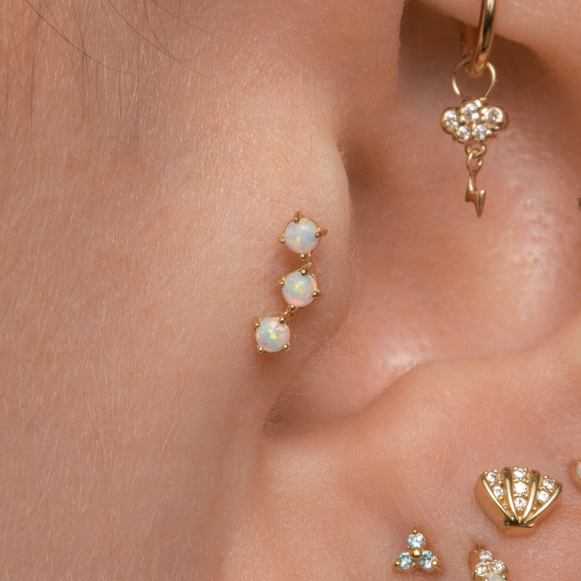 astrid miyu maria tash 9k solid yellow gold trinity opal flat back labret stud earring 6mm Cartilage Studs Laura Bond