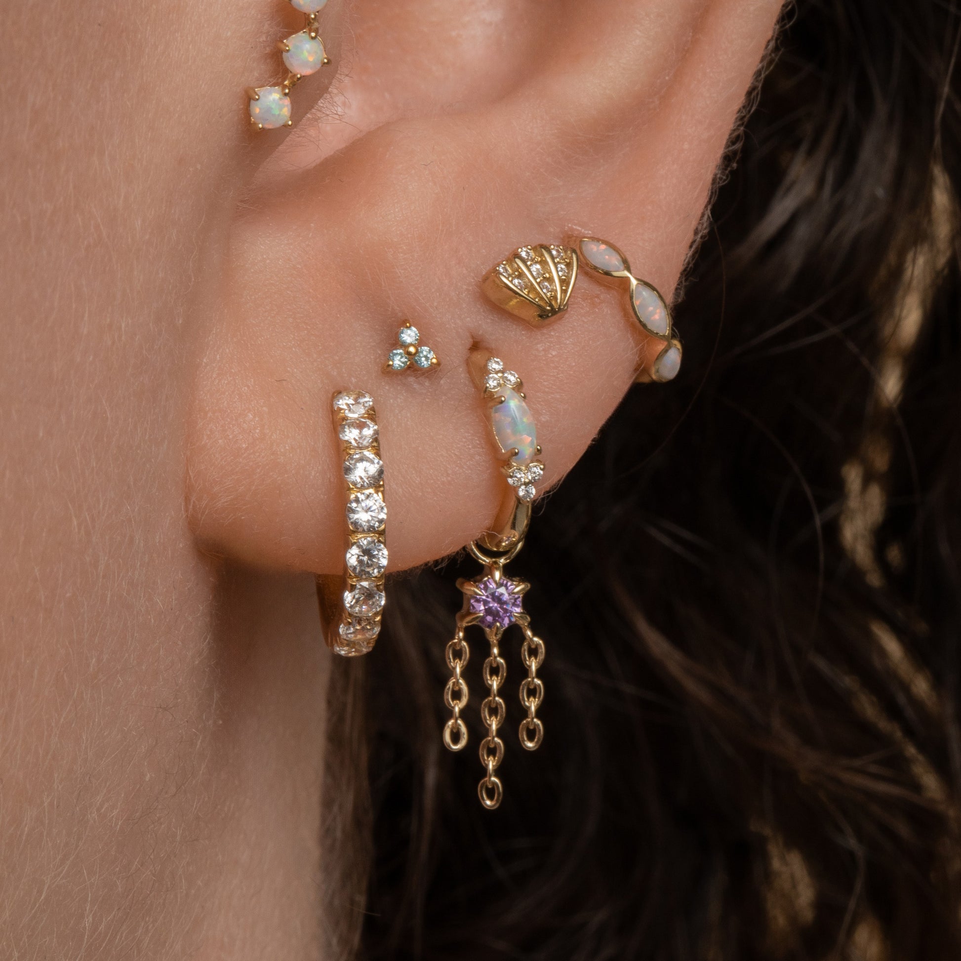 Laura Bond Jewellery 9k solid yellow gold Siren lavender earring charm Chains and Charms