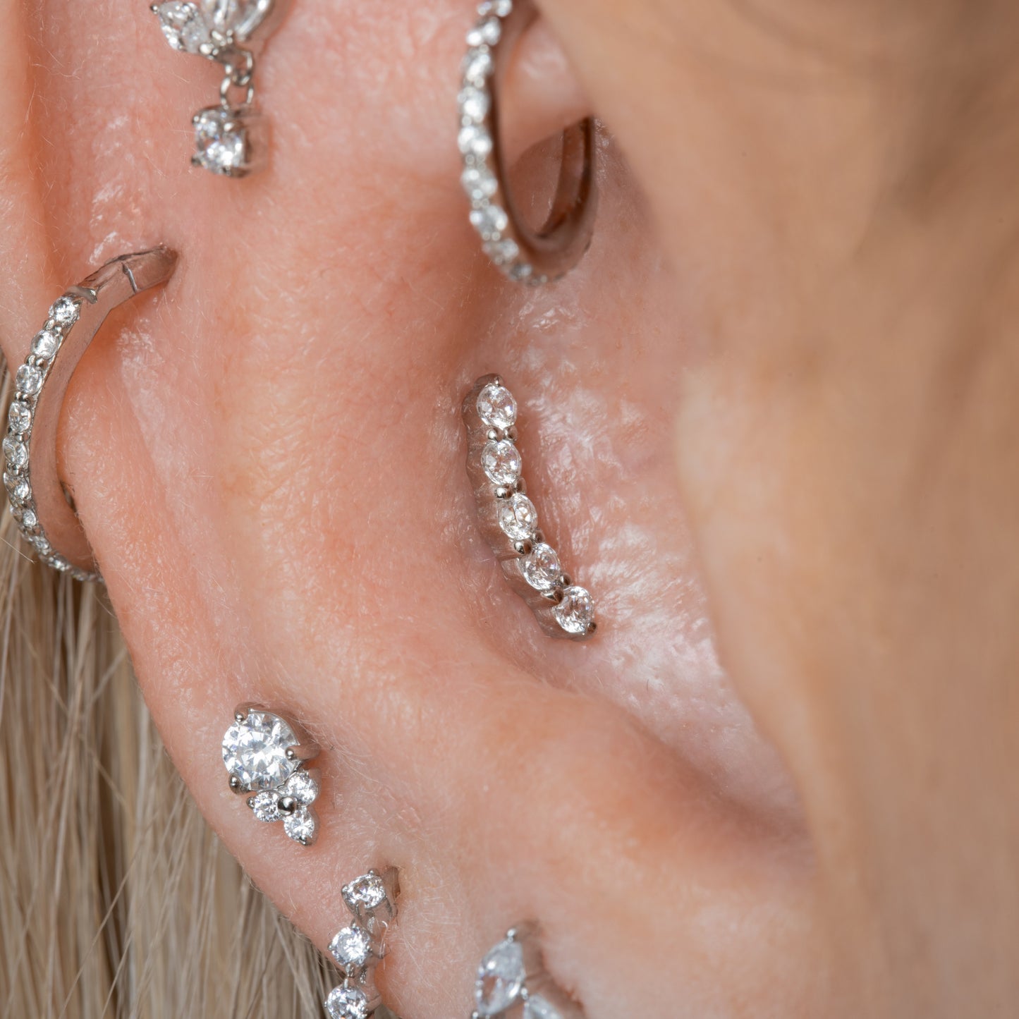 Laura Bond Jewellery 9k solid white gold Glow Arc flat back labret stud earring 6mm Cartilage Studs