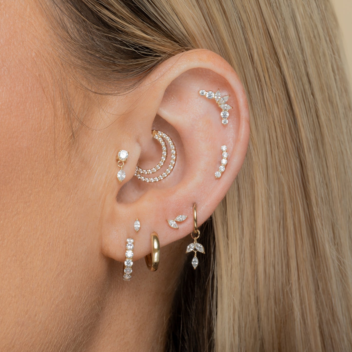 Laura Bond Jewellery 14k solid yellow gold Glow Arc flat back labret stud earring 8mm Cartilage Studs