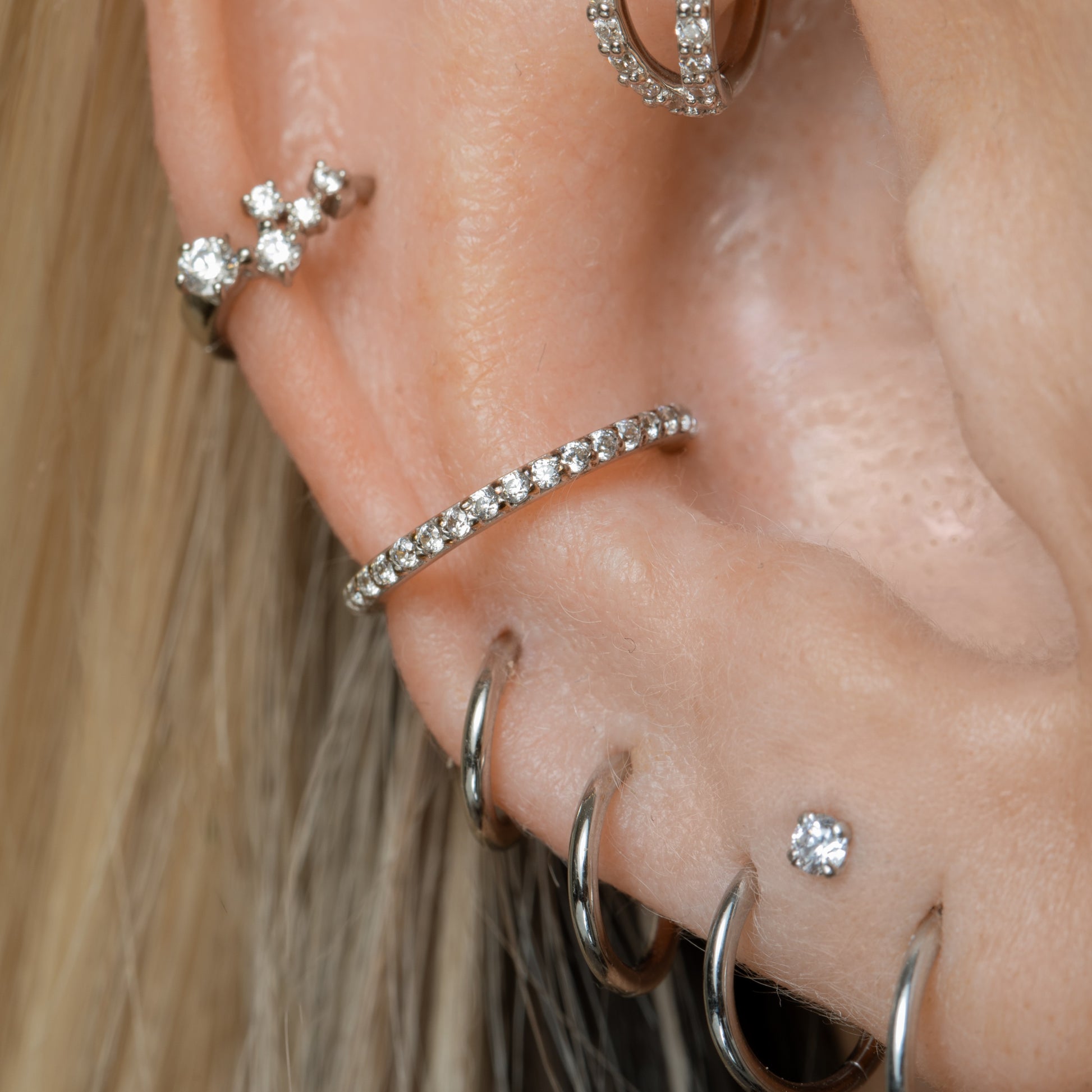 9k solid white gold crystal clicker hoop earring Huggies and Hoops Laura Bond Jewellery