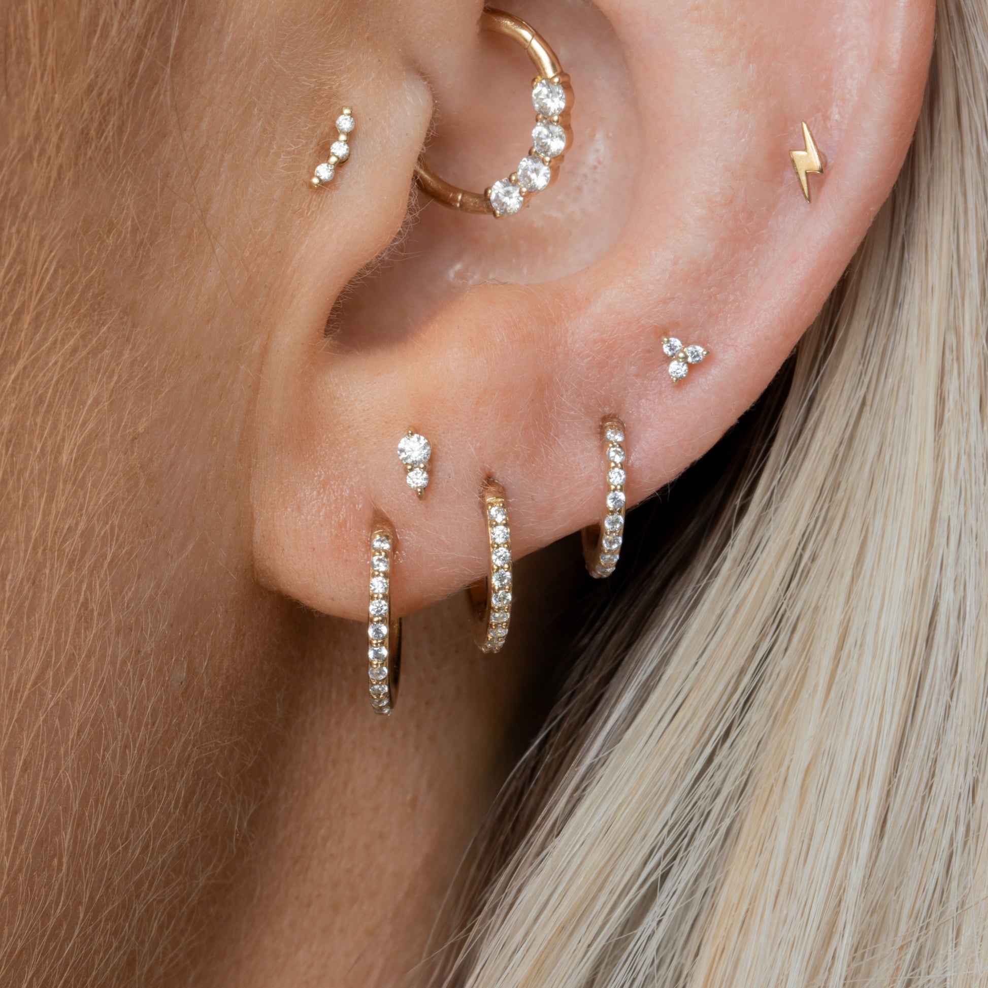 Laura Bond Jewellery 9k solid yellow gold crystal clicker hoop earring Huggies and Hoops