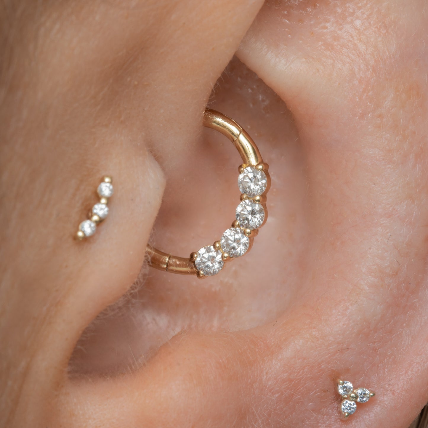 Laura Bond Jewellery 14k solid yellow gold simple diamond clicker hoop for daith or septum Huggies and Hoops