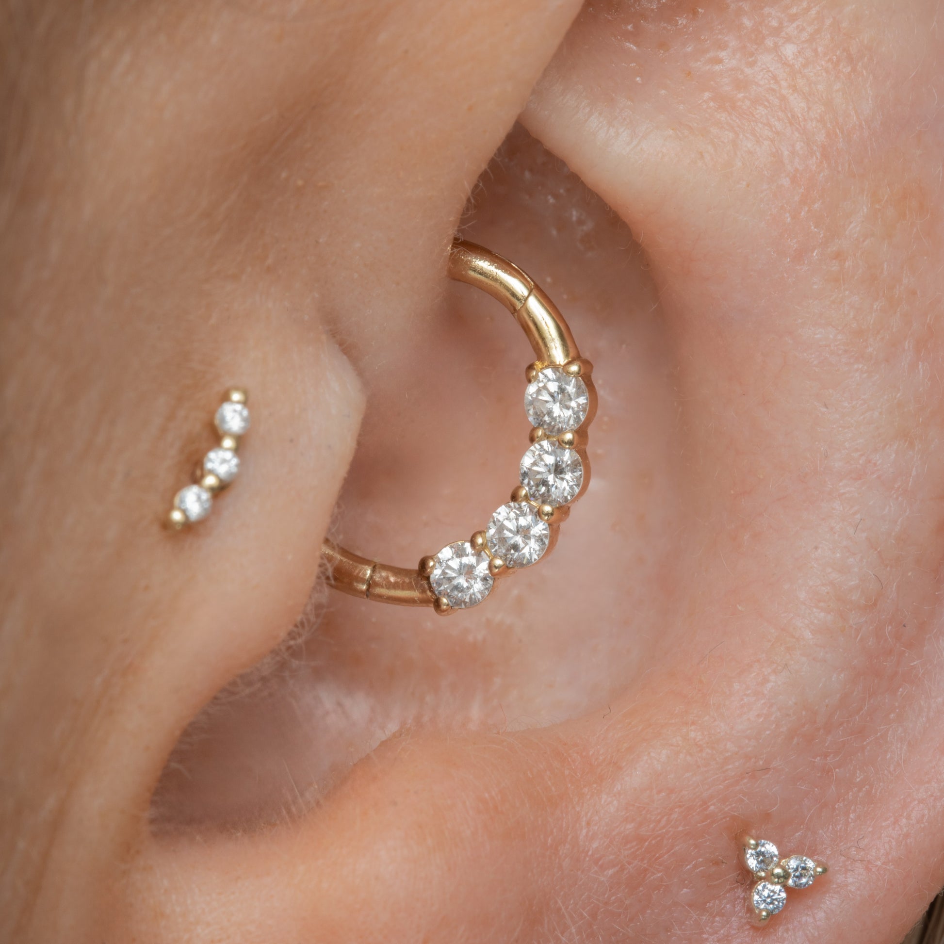 Laura Bond Jewellery 14k solid yellow gold simple diamond clicker hoop for daith or septum Huggies and Hoops