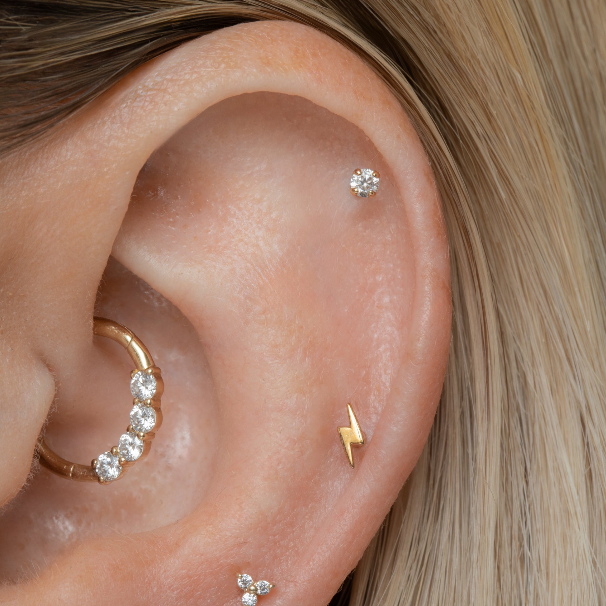 Laura Bond Jewellery 9k solid yellow gold 2mm tiny crystal gem flat back labret stud earring 6mm Cartilage Studs