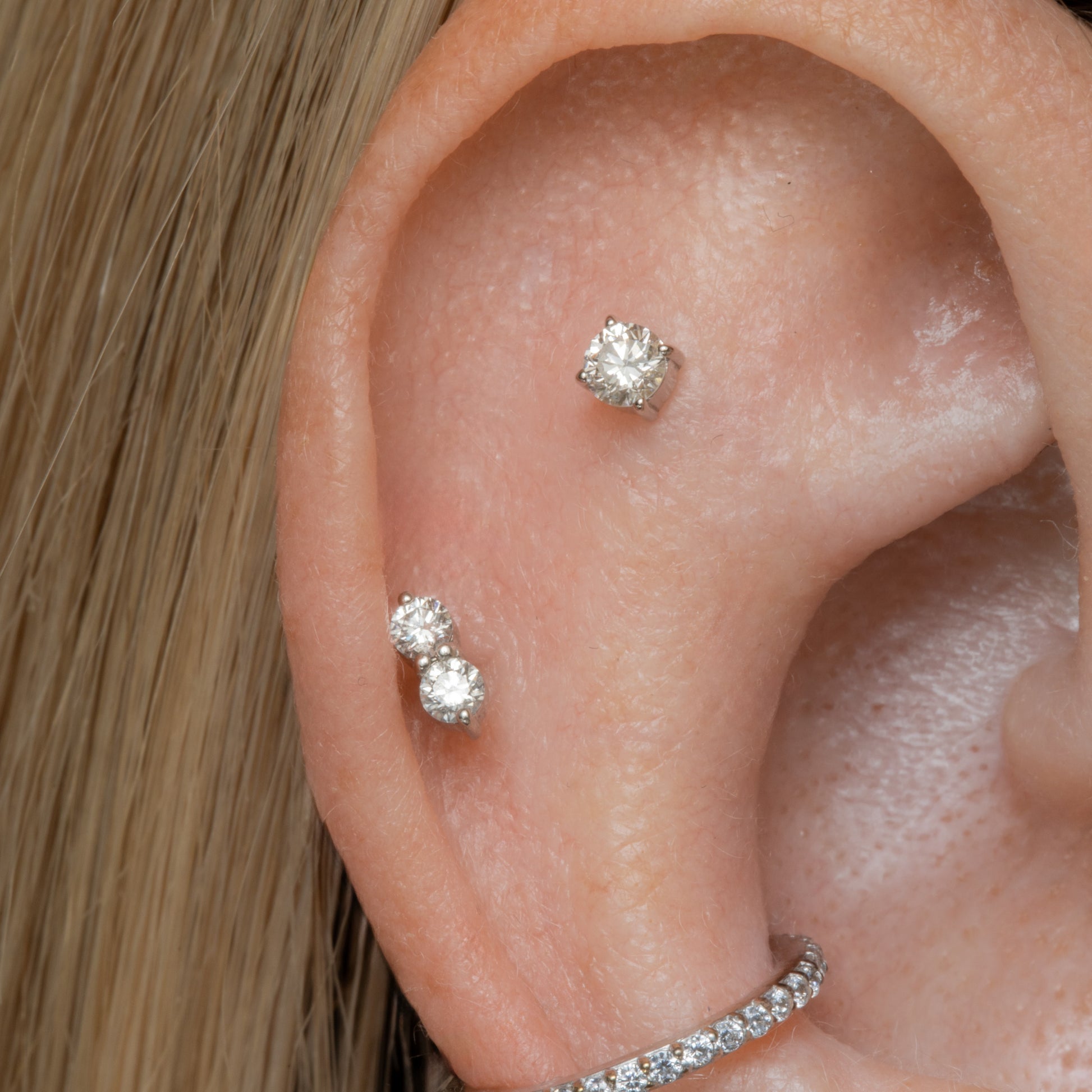 Laura Bond Jewellery 14k solid white gold single diamond flat back labret stud earring Cartilage Studs