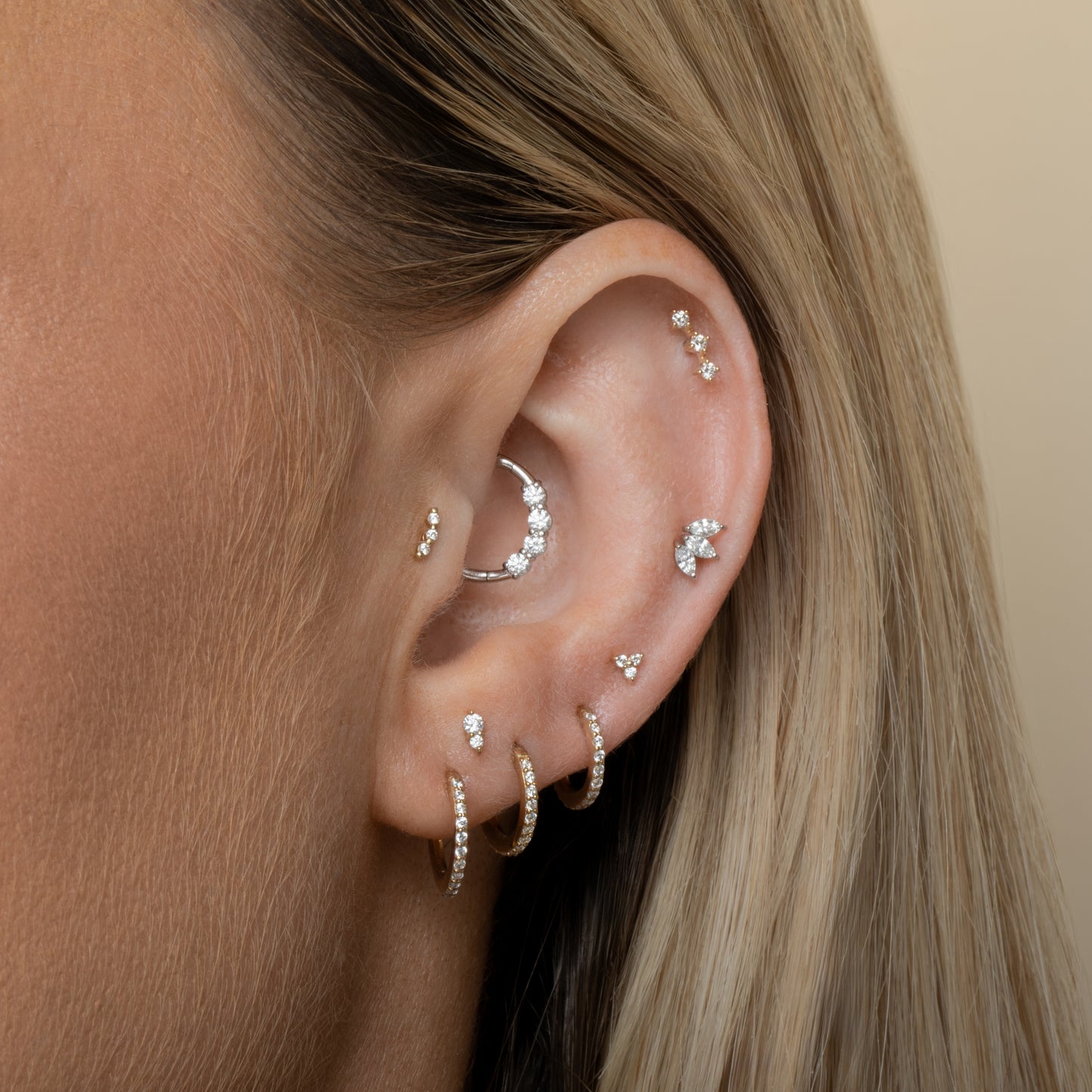 Laura Bond Jewellery Diamonds by Laura Bond - 14k solid white gold lotus marquise stud Cartilage Studs